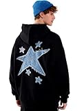 TURRLUDY Star Novelty Hoodies for Men Women Fashion Y2k Streetwear Aesthetic 90s Long Sleeve Pullover Sweatshirt Black