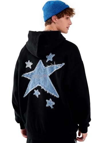 TURRLUDY Star Novelty Hoodies for Men Women Fashion Y2k Streetwear Aesthetic 90s Long Sleeve Pullover Sweatshirt Black