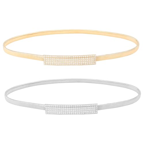 YSDYY 2 Pcs Waistbands For Women, Glitter Rhinestone Belt, Sequin Metal Belt, Elastic Elastic Waistband, Simple Fashion Belt, Belt For Dress