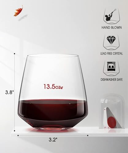 Oja 3009 Stemless Wine Glasses Set Of 6-13.5Oz,Hand Blown Crystal Red White Wine Glasses - Unique Gifts For Him/Her For Wedding, Birthday, Christmas, Father'S Day thumb #4