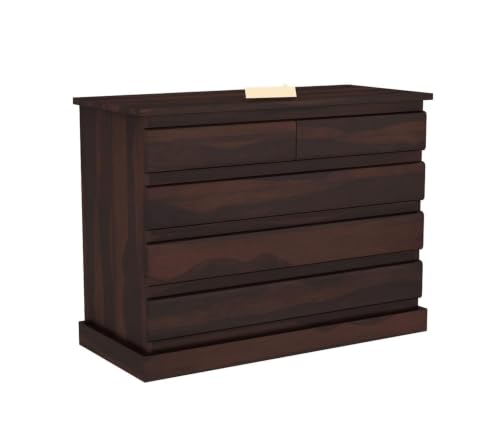 Image of Wooden Chest of Drawers for Living Room with 5 Drawer - Solid Wood Chest of Drawers Wooden Drawer Cabinet Chest of Drawer for Bedroom Storage Cabinet