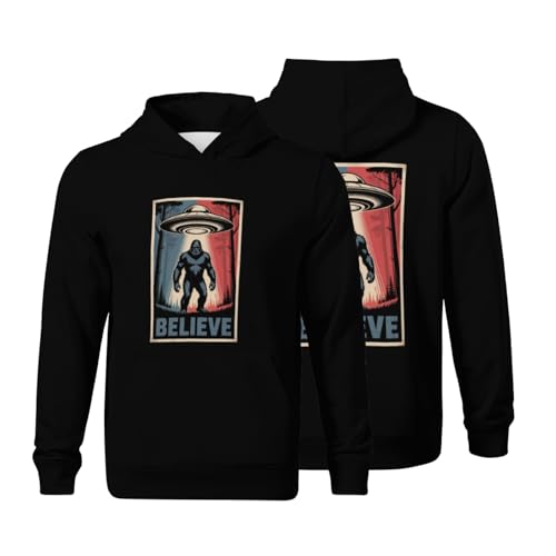 Kids Believe Bigfoot Believe Ufo And Aliens Boys Girls Lightweight Kangaroo Pocket Fleece Hoodies