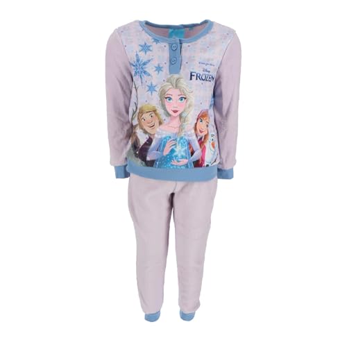 Disney Frozen Eiskönigin ELSA und Anna Mädchen Lang Pyjama Schlafanzug aus 100% Coral Fleece Süß Zweiteiliger Nachtwäsche Geschenk Gr. 104-128cm...