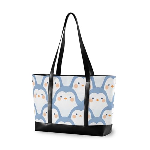 KLL Delicate Cartoon Penguin Light Blue professional 14inch laptop tote bag with zipper work tote bags Large Handbag for Travel Essentials Beach Gifts Birthday Gifts for Women with