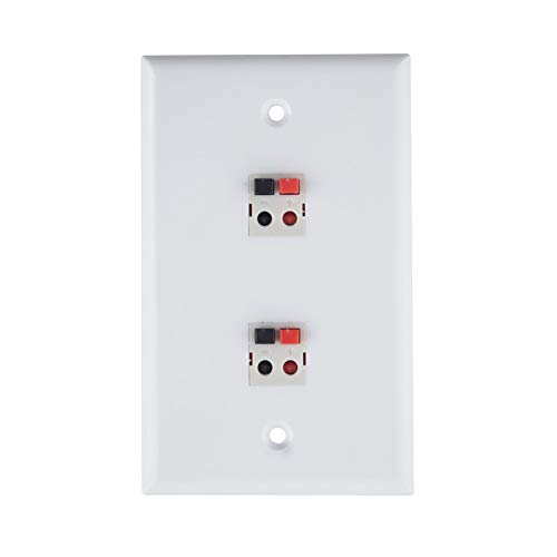 TENINYU 2-Port Speaker Jack Module Keystone Single Gang Wall Plate for Home Theater - White