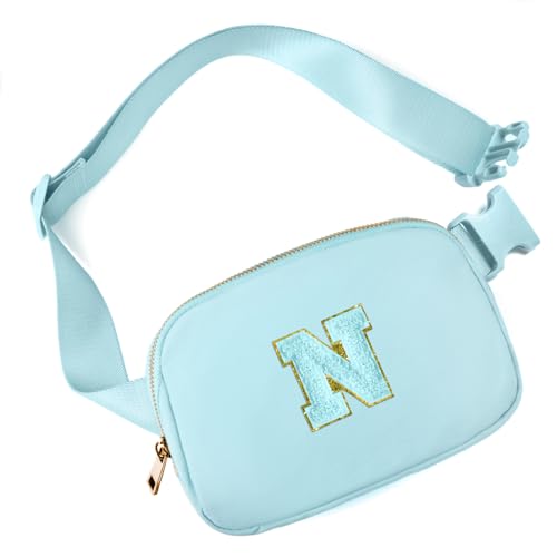 Image of Gitus Gifts for 8 9 10 11 12 Year Old Girls Belt Bag Fanny Pack Crossbody Bags with Initial Letter Patch Cute Stuff Birthday Gifts for Teen Girls Women Personalized Trend Stuff (Icing Blue-N)