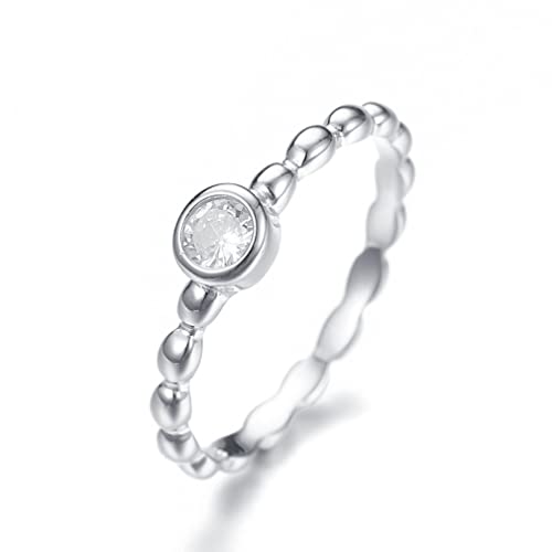 Bague en argent S925 pour femme avec perles rondes et zircon cubique