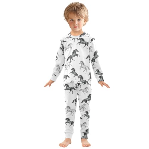 Pajama Sets Long Sleeve Horse Running Pattern Prints_1 Soft Comfy Sleepwear 2 Piece PJS 3-8T2
