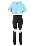iniim Mädchen Sport Kleidung Set Jogginganzug Schmetterling Druck Sweatshirt Sport Crop Top mit Fitness Hose Jogger Tanz Yoga Training Gr.110-116 Ea Blau 146-152