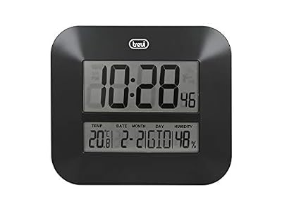 Trevi OM 3520 D Orologio Digitale con Ampio Display LCD, Termometro e Igrometro, Calendario Multilingue, Facile Installazione a Parete/Tavolo, Funzionamento a Batterie AA, Nero