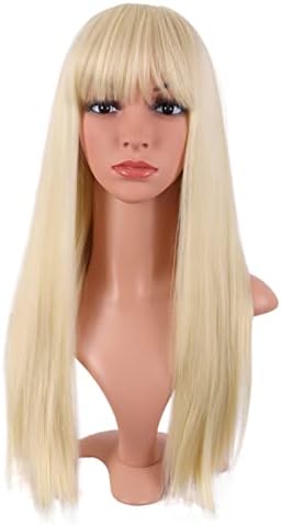 MapofBeauty 24 Inch Long Straight Flat Bangs Party Cosplay Wig,Mixed Blonde