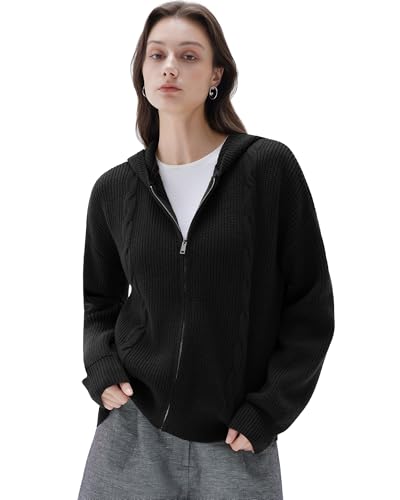 SUUKSESS Women Chunky Knit Cashmere Blend Sweaters Zip up Oversized Hoodies Cardigan with Pockets...