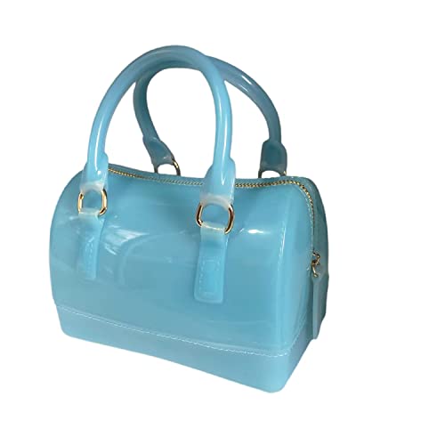 Image of Ladies Summer Jelly Pillow-shaped Top Handle Handbag Candy Color Transparent Crystal Purse
