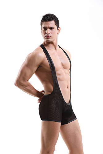Swbreety Men's One-Piece Mesh Bodysuit Jockstrap Wrestling Singlet Underwear4