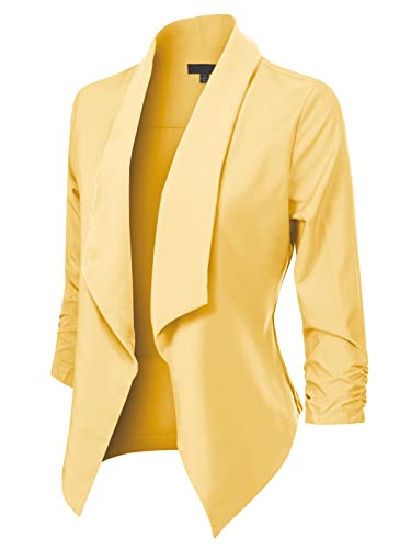 MixMatchy Women's Casual Work Solid Open Front 3/4 Sleeve Blazer Jacket with Plus Size2
