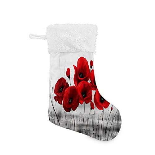 MEHOM Lot de 1 chaussette de Noël personnalisée pour enfants - Motif coquelicots peints à la main - Grandes chaussettes de Noël en famille