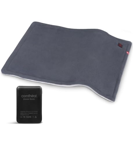 comfheat Portable Heating Pad with 5000mAh Battery Powered, 1.7LB Weighted Heat Pad Rechargeable for 1-3H Warmth Outdoor Travel, 3 Heat Settings, 12' x 16', Gray