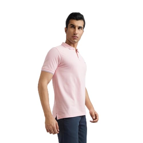 Image of Raymond Men's Modern Fit Solid Pattern Pure Cotton Polo Neck Half Sleeve Casual T-Shirt