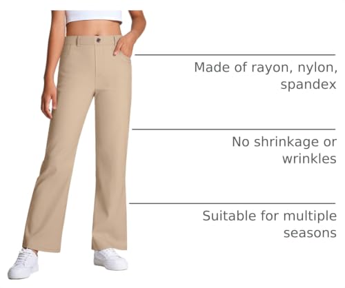 Image of Girls Uniform Pants Kids High Stretchy Flare Dress Pants | Elastic Waist,Pull-On Pants