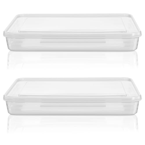 HOMSFOU 2 pack Dumpling Container for Freezer Refrigerator Dumplings Box Storage Case Stackable Food Storage Containers Flat Fridge Containers for Kitchen Organization 11.61 X 8.46 X 1.77 in