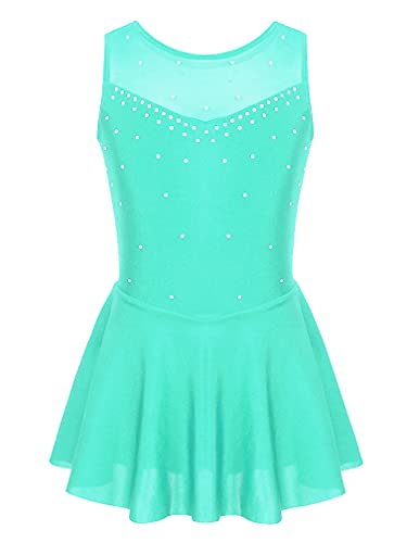 MSemis Vestido Brillante de Patinaje Artistico para Niña Maillot Sin Manga de Gimnasia Ritmica Vestido de Danza Ballet Disfraz de Bailarina Niña T Verde 7-8 años