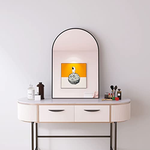 Image of LFT HUIMEI2Y Arched Wall Mirror, 24 inchx36 inchArched Wall Mounted Mirror with Aluminum Alloy Frame and Arch Top Rounded Corner for Bathroom, Bedroom, Living Room, Entryway, Black