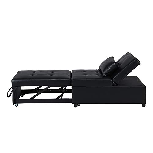 AUKUYEE Sofa 4 in 1 Sleeper Convertible Chair Multi-Function Guest, Folding Bed, Storage Ottoman, Black