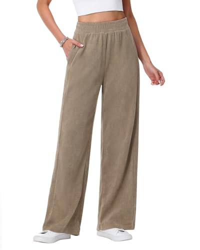 HMIYA Cordhose Damen Weites Bein Herbst Bequeme Stoffhose Locker Palazzo Hose Hohe Taille Freizeithose mit Taschen,Beige,L HMIYA Cordhose Damen Weites Bein Herbst Bequeme Stoffhose Locker Palazzo Hose Hohe Taille Freizeithose mit Taschen,Beige,L