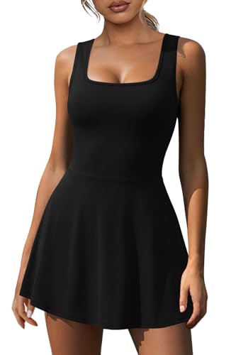Niashot Women Athletic Tennis Dress With Built-In Shorts Underneath Workout Golf Active Romper Skort A-Line Dresses Travel Vacation Cruise Outfits Sleeveless Resort Wear Fitness Gym Clothing Black L