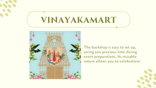 Image of Light Blue Background with a Temple Tower, a Sacred Red Namam, Lord Venkateswara and Padmavathi Holding Hands Decoration Cloth 8x8 Feet | varalaxmi Pooja Decoration Backdrop | Pooja Backdrop Cloth