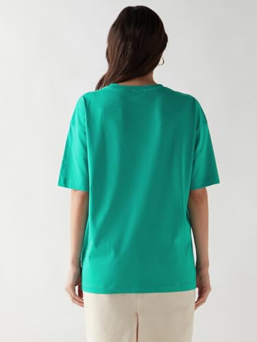 Image of Bewakoof Women's Solid Oversized Fit Half Sleeve Round Neck Cotton Jersey T-Shirt