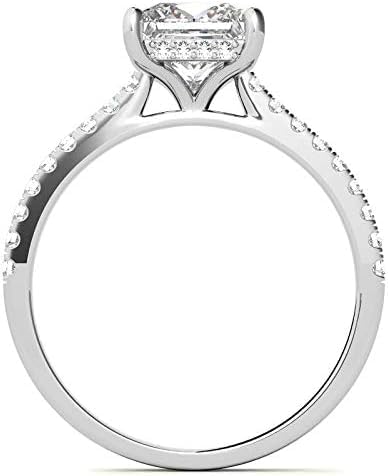 1.00carat- 6.5MM Princess Cut Moissanite Engagement Ring In 14k Gold With Accent Lab Diamond For Women,D-VVS1