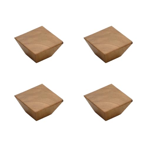 Image of 4 Piece Solid Teak Wood Square Drawer Knob| Wooden Cabinet & Wardrobe Door Handle | Natural Finish Geometric Furniture Knob for Cupboard, Kitchen Drawer & Dresser Hardware - 1.5 Inch