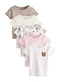 NEXT Mädchen Gerippte kurzärmelige Oberteile, 5er-Pack Rosa 92-98