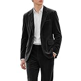 KUDMOL Men's Casual Corduroy Blazer Slim Fit One Button Jacket Fashion Sport Coat Black XX-Large