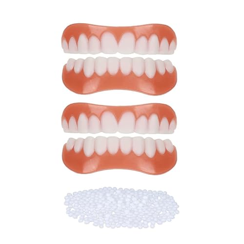 2 Pares Dientes de Carillas Cosméticos, Seguro y Cómodo Carillas A Presión En Los Dientes Superiores Inferiores con Cuentas Adhesivas Térmicas para La Reparación Temporal de Problemas Dentales