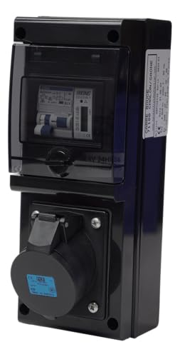 Carré Rouge - Borne de Recharge avec Prise Europe 32A 7KW Complète pour Véhicule Électrique, Protections et Compteur, IP65, Fabrication Française - 28x11x9,5 cm