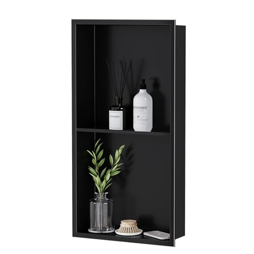 MHJKHG Shower Niche Double Shelves Recessed Niche Shower Brushed Stainless Steel Shower Niche No Tile Needed Wall Niche