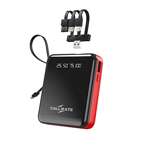 Image of CALL MATE DX03 Power Bank 10000mAh Li-Polymer with 2.4 Fast Charging with 1 USB Port and 2 Input (Micro, Type C),Semi Digital Battery Indicator, in-Built 3 in 1 Detachable Cable (Red)