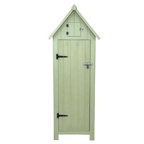 Abri de Jardin en Bois Vert 66 x 46 x 178 cm Cabane Cabanon Toit en Asphalte - Imperméable - Espace Extérieur Stockage Rangement Jardin Outils - [Kit de Fixations & Cadenas Inclus]