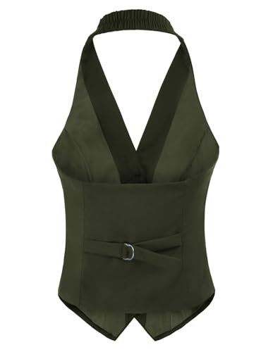 Belle Poque Plus Size Slim Fit Vest Waistcoat Paid V Neck Vest Waistcoat for Women (Army Green, XL2