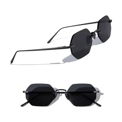 Cossino Vonne Collection European Style Hand Detailed Luxury Hexagon Rimless Sunglasses UVA UVB Protection Style for Men and Women (Vonne)