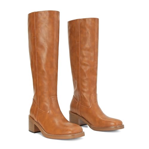 Knee High Boots for Women Comfortable Chunky Heel Square Toe Tall Boots Womens Fashion Low Heel Pull-on Long Boots2