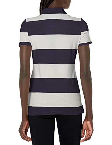 Tommy Hilfiger Women's Button, Polo Level-Up From Basic T-Shirts, Navy Rugby Stripe, X-Small #TOP1