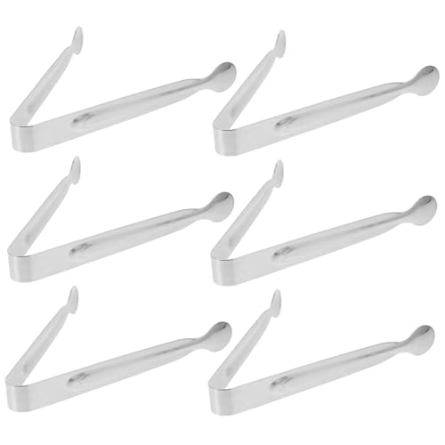CIYODO 6pcs Stainless Steel Ice Tongs Multi Function Serving Tool for Ice Cubes Sugar Cubes and Food Clips Compact Versatile Kitchen Utility for Parties and Camping