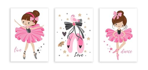 Tableau ballerine rose et décoration murale nordique pour chambre d'enfant