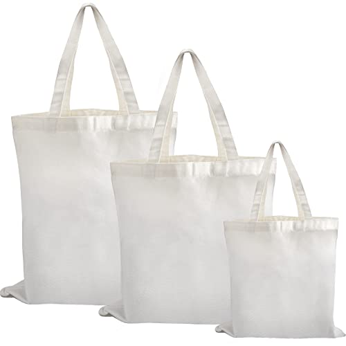 CXtech 3 bolsas de supermercado reutilizables de lona de algodón natural, 3 tamaños diferentes, bolsas resistentes y lavables, bolsa de regalo en blanco para impresión y bordado de promoción de marca Cover