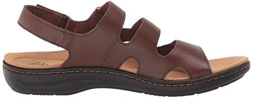 Clarks Laurieann Style Flat Sandal, Dark Tan Leather, 9 Wide #TOP5