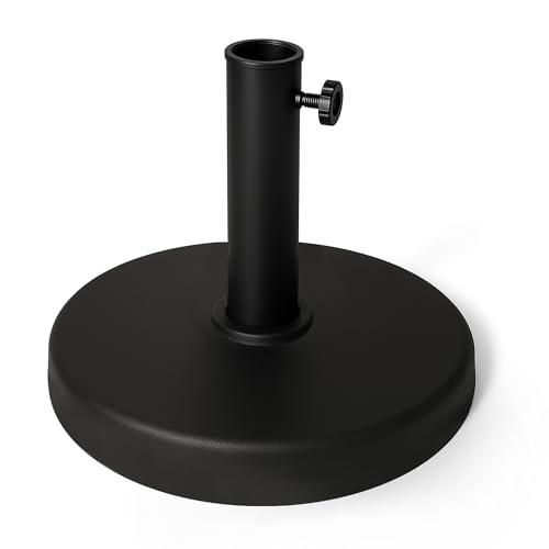 KEPLIN 20kg Cast Iron Effect Parasol Base – Heavy Duty Metal Garden Patio Furniture Stand for Umbrella, Canopy, Gazebo, Awning etc. – Diameter 45mm (20kg, Black (Plain))