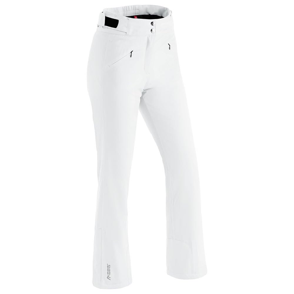 Maier Sports Allissia Slim, Enganliegende Damen Skihose, wasserdichte Schneehose, Stretchmaterial und Verstellbarer Bund, PFC-frei, mTHERM Wattierung & mTEX Wetterschutz, Weiß, Gr. 24 (W40/L30)